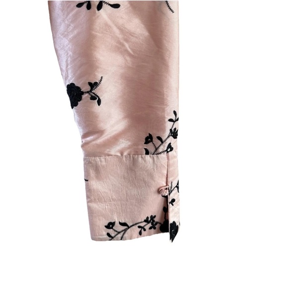 Grace Chuang Pink Black Floral Silk Cropped Jacket Blazer Small Cheongsam - Picture 5 of 10